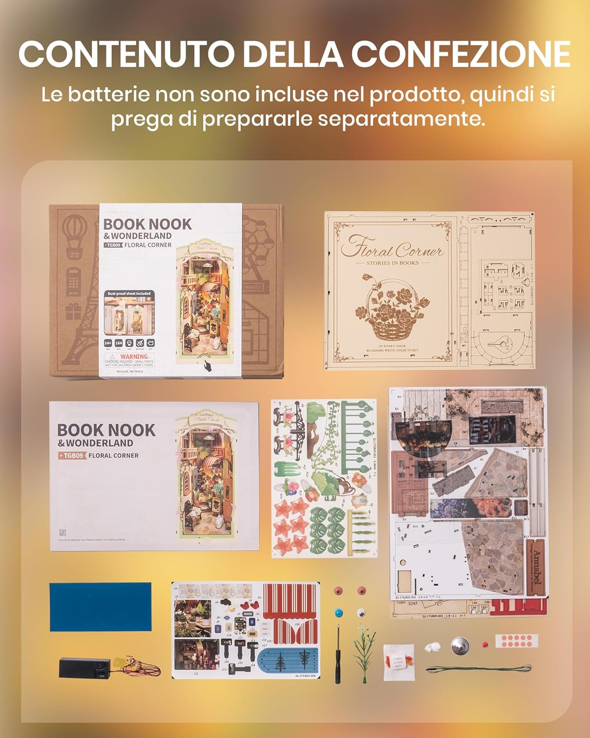 Thumbnail 5 de ROBOTIME Book Nook Angolo Floreale con luci LED in legno, kit da costruire per diorama romantico