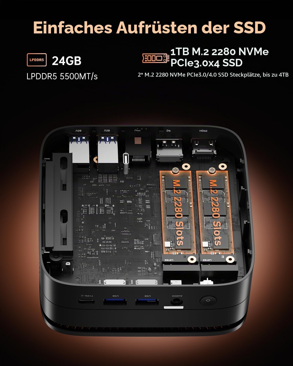 Detalle 2 de NiPoGi Hyper H1 Mini PC W-11 PRO mit AMD Ryzen 7 6800H – 32GB LPDDR5, 512GB NVMe, 4K Triple Display