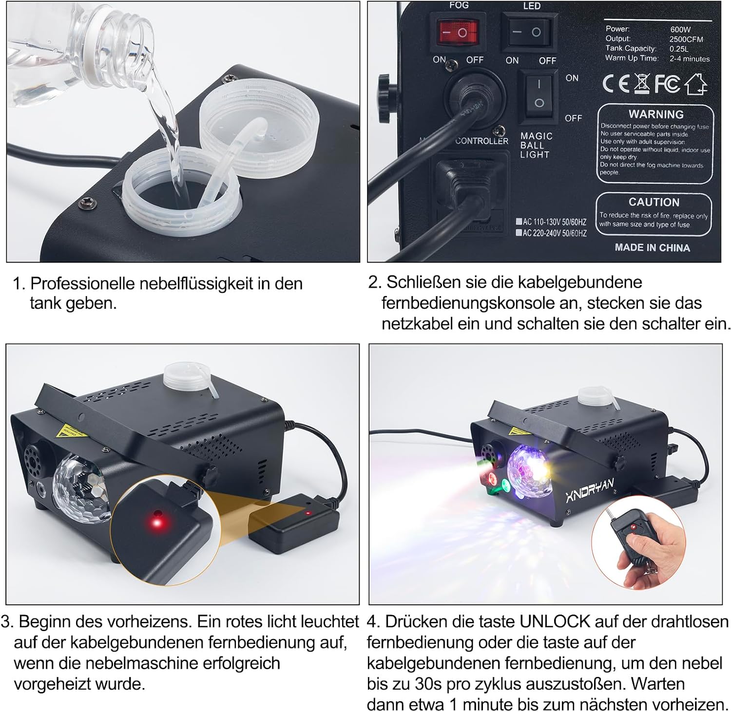 Detalle de Nebelmaschine Xndryan 600W Mini Nebelmaschine mit Partylicht – Profi-Option für Partys, Hochzeiten und Events