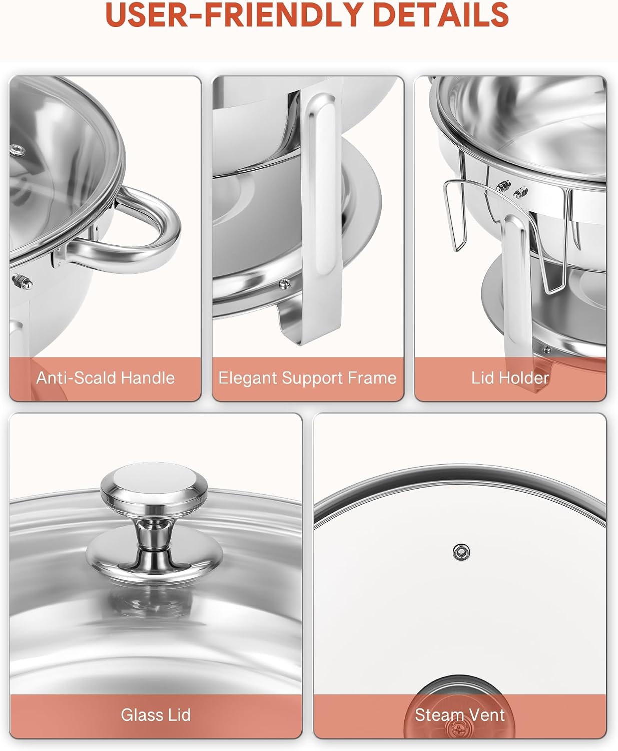 Thumbnail 6 de WILPREP Chafing Dish Buffet Set, 4 Pack 5.5L Round Chafers with Glass Lid & Lid Holder – Stainless Steel Food Warmers