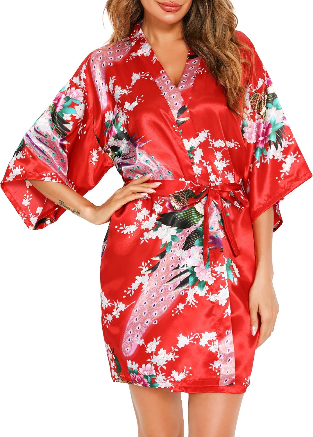 Thumbnail 1 de Kimono japonais femme Vlazom en satin, court mariage (peignoir pour la mariée et demoiselles)