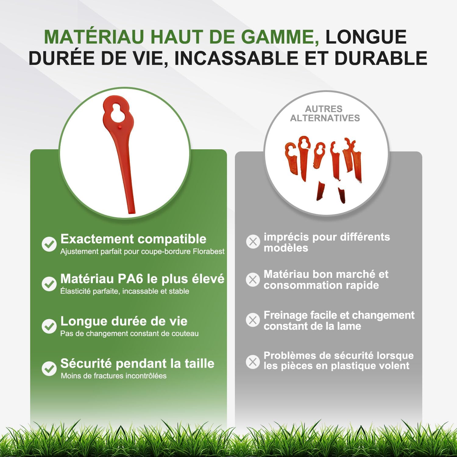 Thumbnail 1 de EVEHAP lot de 100 lames PA6 pour tondeuses/ coupe-bordures compatibles Florabest (LIDL) FRTA 20 A1, FAT 18B2, FAT 18B3