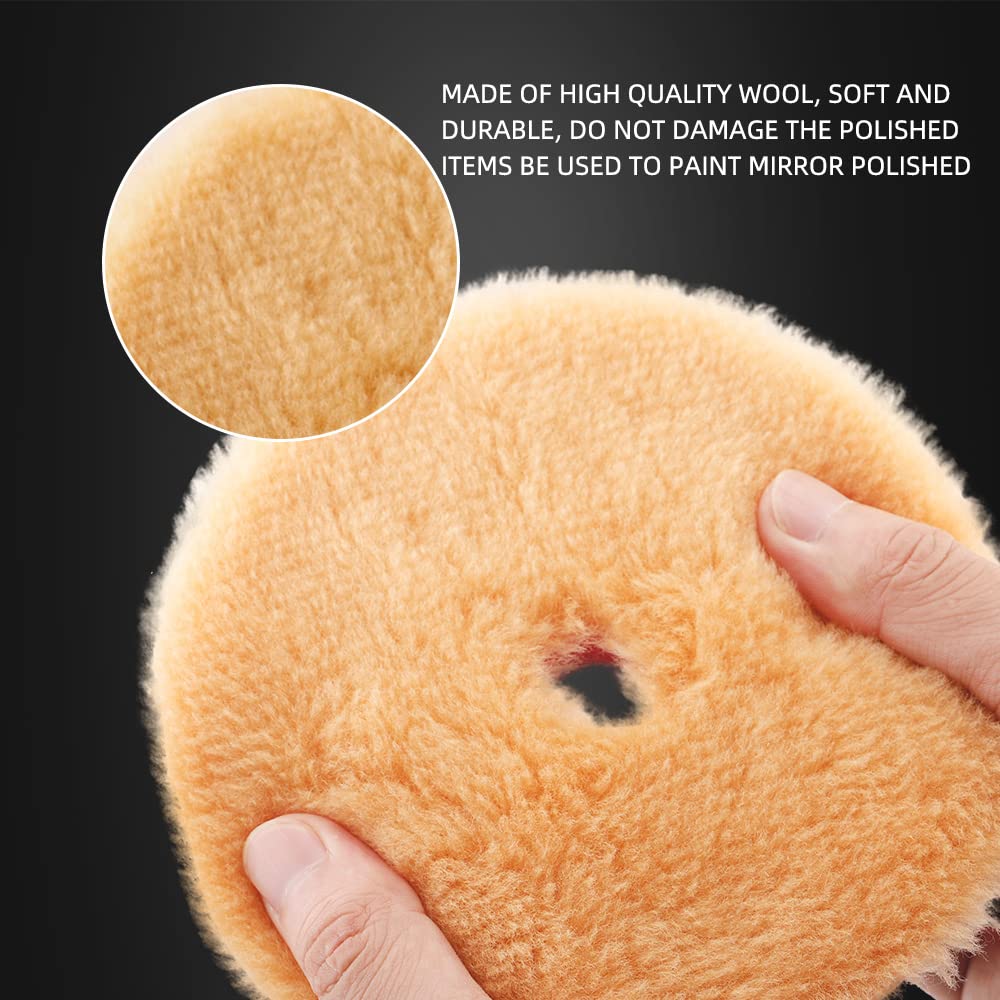 Thumbnail 1 de SPTA 6-Inch (150mm) Wool Polishing Pads (2-Pack) for Medium Cut—Yellow Wool Buffing & Polishing Set