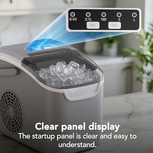 Detalle de Kismile Portable Ice Maker Machine — 8 Cubes in 6 Minutes, 26lbs/24H, Grey