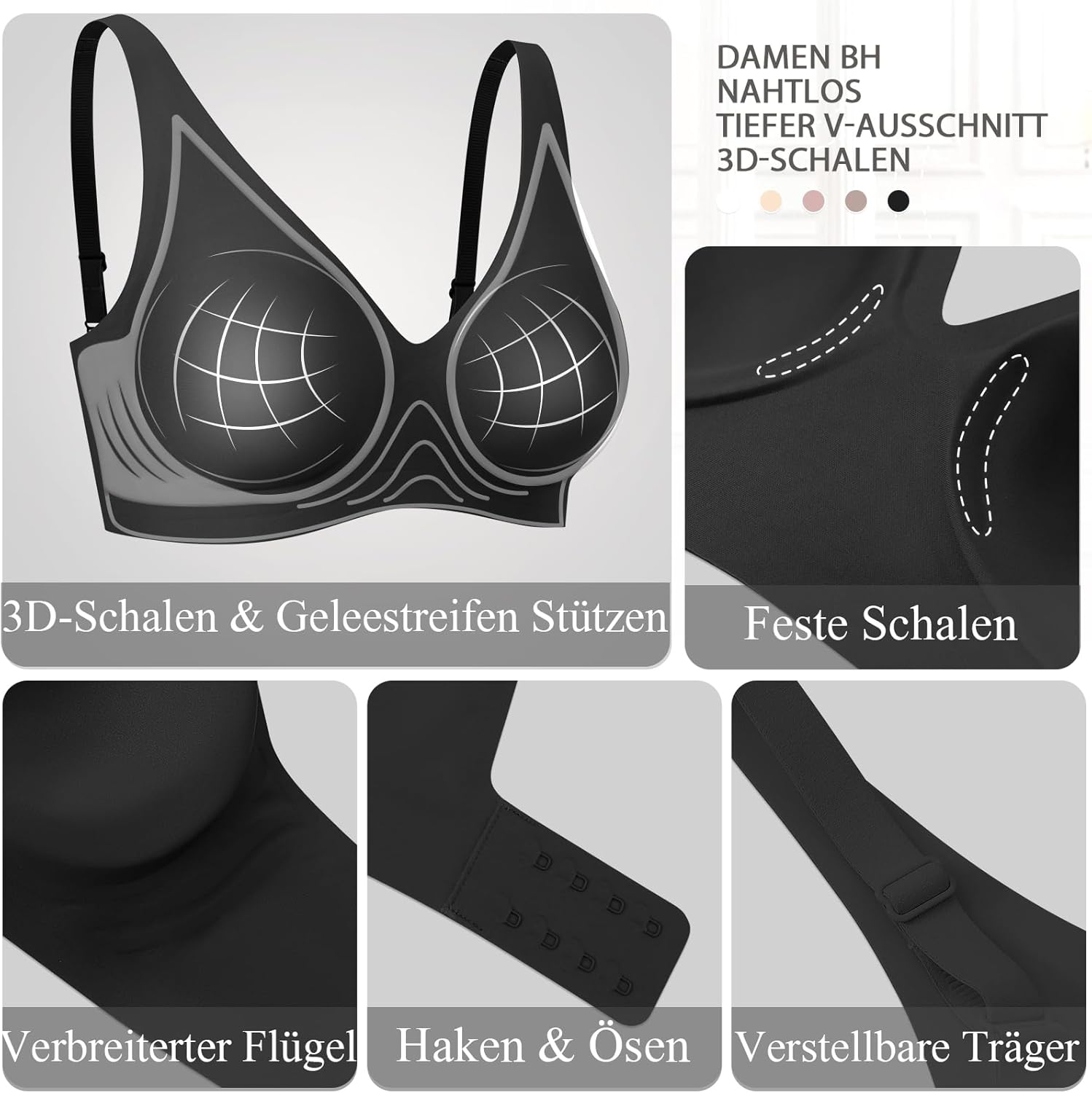 Detalle de Ganado Damen BH Tiefem V-Ausschnitt Nahtloser Bügel-BH ohne Bügel | Push Up Bralette
