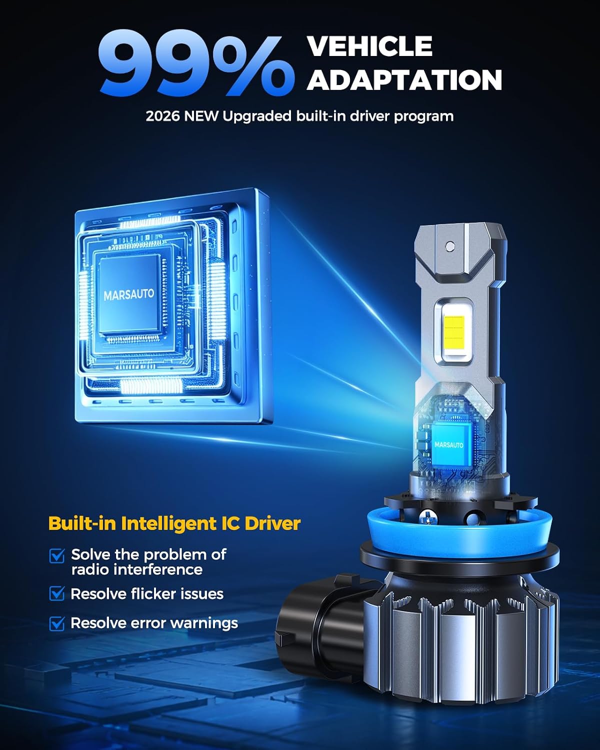 Thumbnail 4 de Marsauto H11/H8/H9 Bulbs: 30000LM, 1:1 MINI Design, 3-Min Plug & Play, IP68, Pack of 2