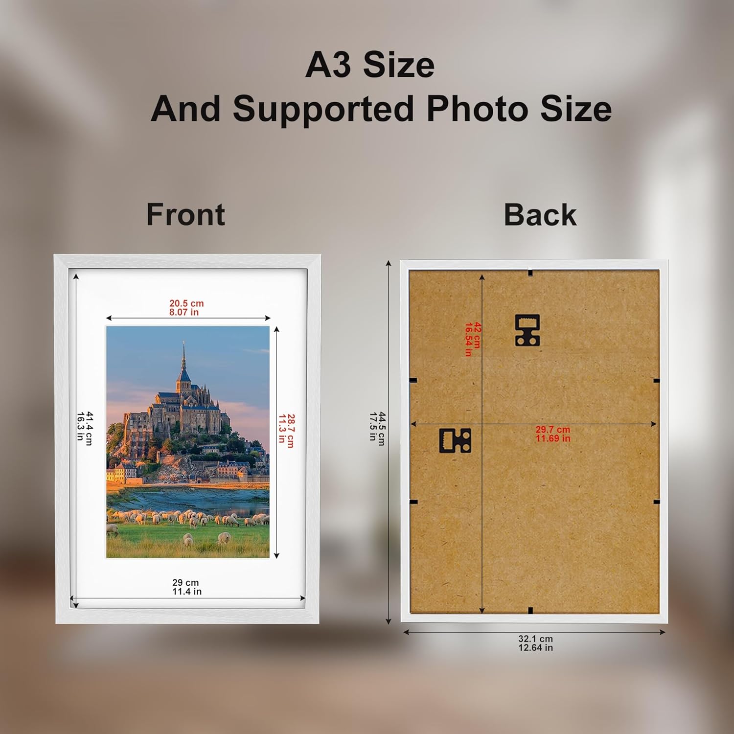 Thumbnail 1 de A3 Picture Frame: Wooden White Frame for 42 x 29.7 cm with A4 Mount