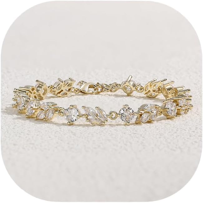 Detalle de Clearine Bracciale da sposa con zirconi cubici: braccialetto tennis in ottone per damigelle d'onore