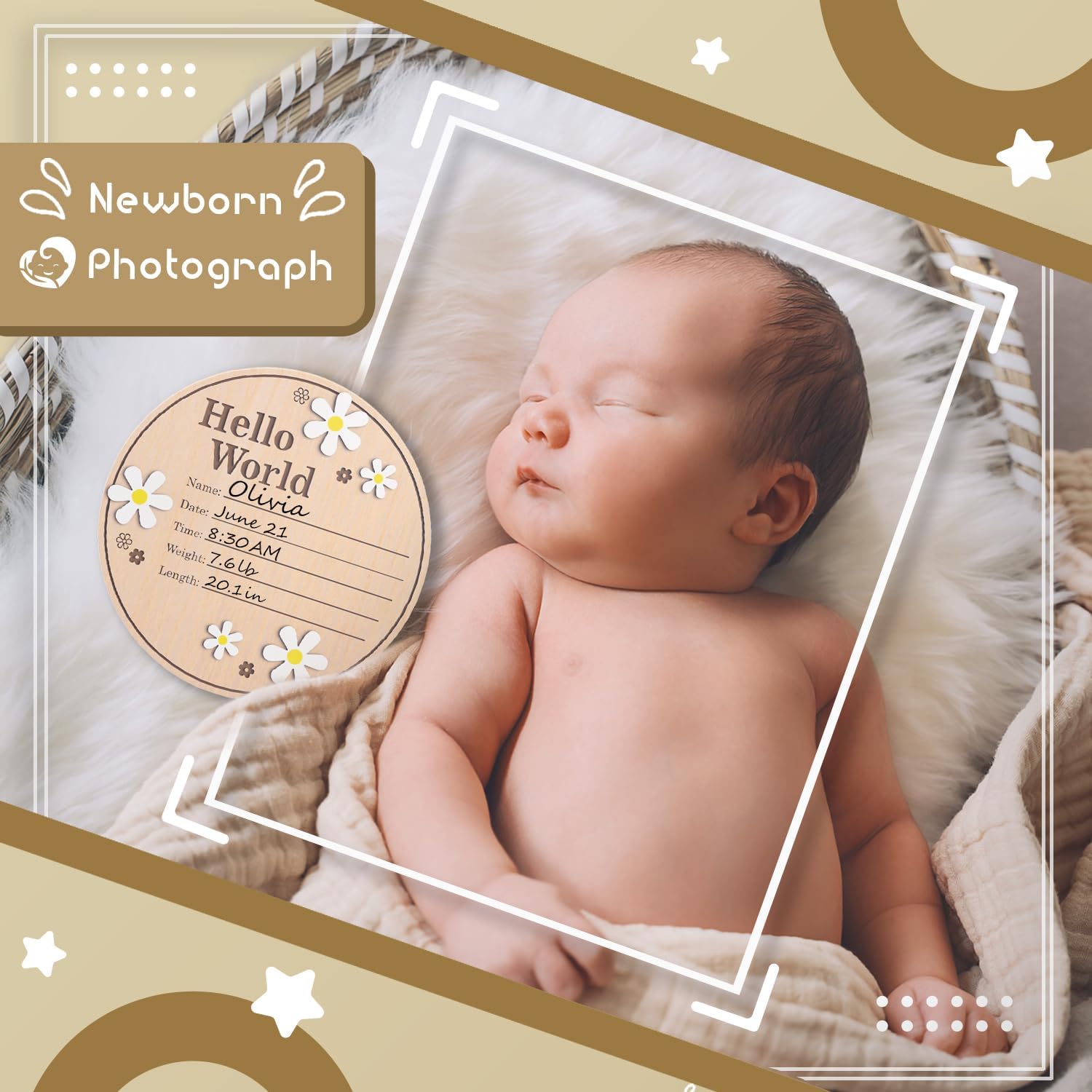 Detalle de Hello World Wooden Baby Birth Announcement Sign, 5.9-Inch