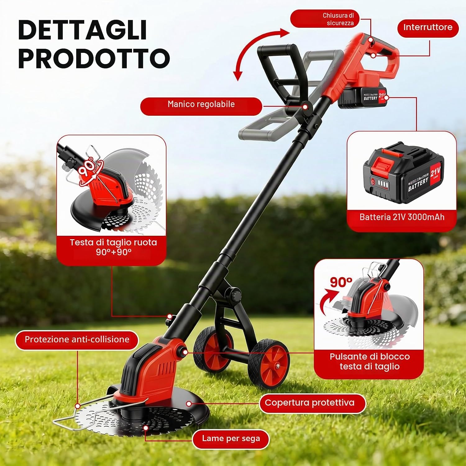 Thumbnail 6 de Decespugliatore a Batteria da 30 cm con Motore Anteriore Brushless e 4 lame – 2x3000mAh