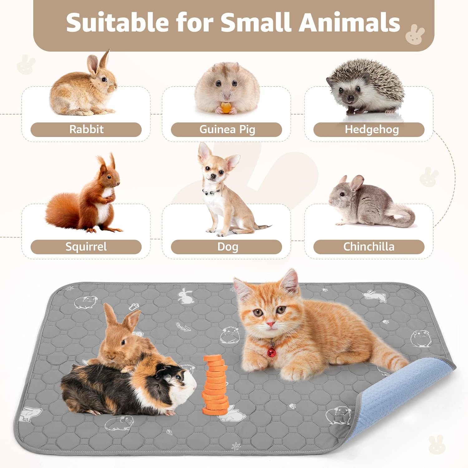 Detalle de PICK FOR LIFE 2 Pack Guinea Pig Cage Liners – washable, waterproof pee pads (90x100 cm)