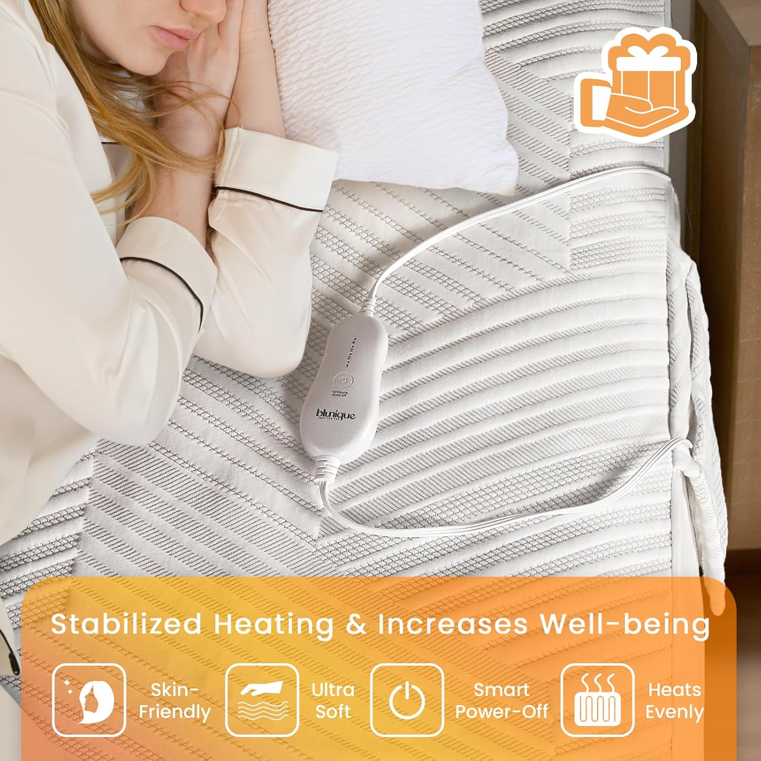 Detalle 2 de blunique Electric Heated Mattress Pad Queen Size with Dual Control