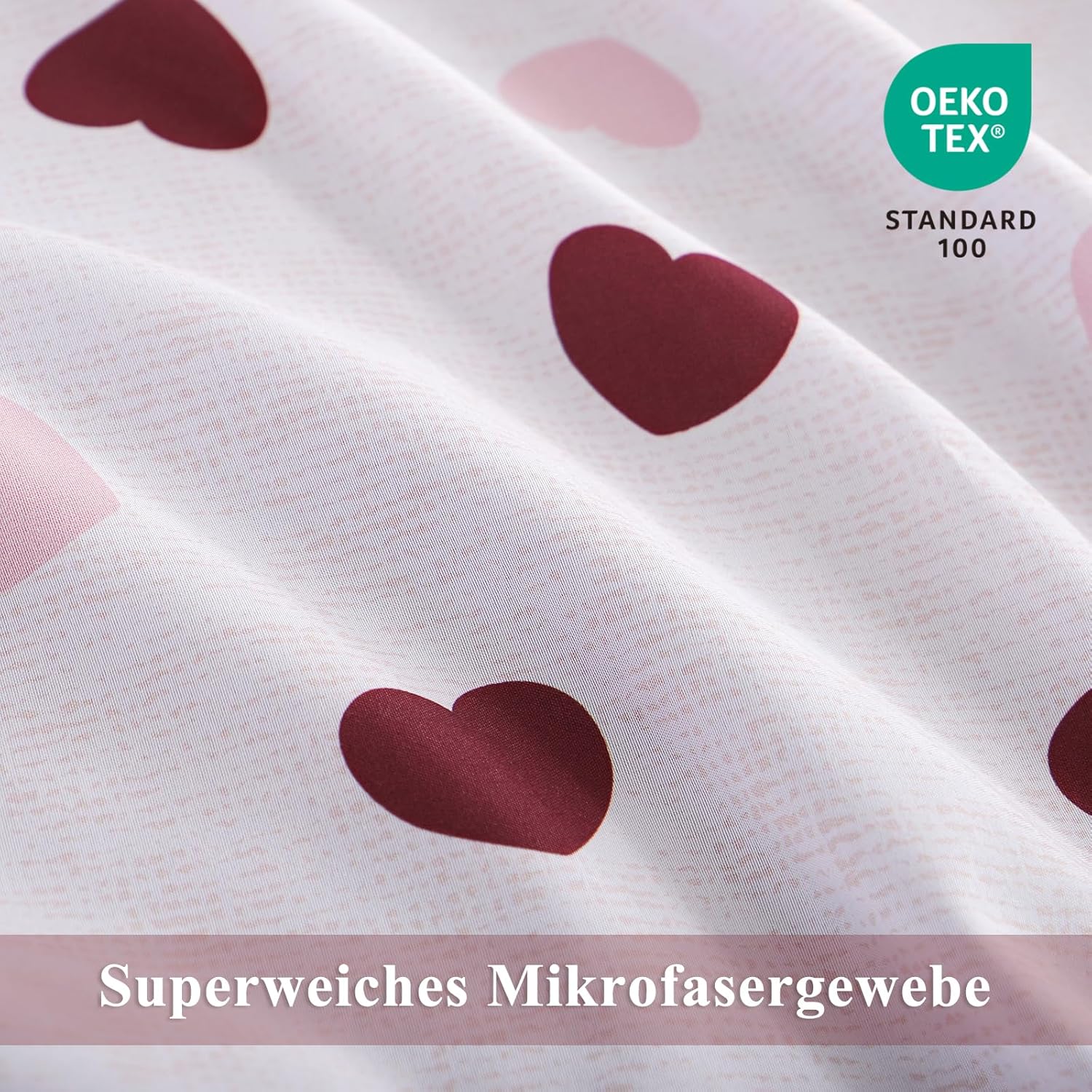 Thumbnail 4 de Aisbo Bettwäsche-Set 155x220 mit Herzen (Rosa/Rot) und Kissenbezug 80x80 aus Mikrofaser