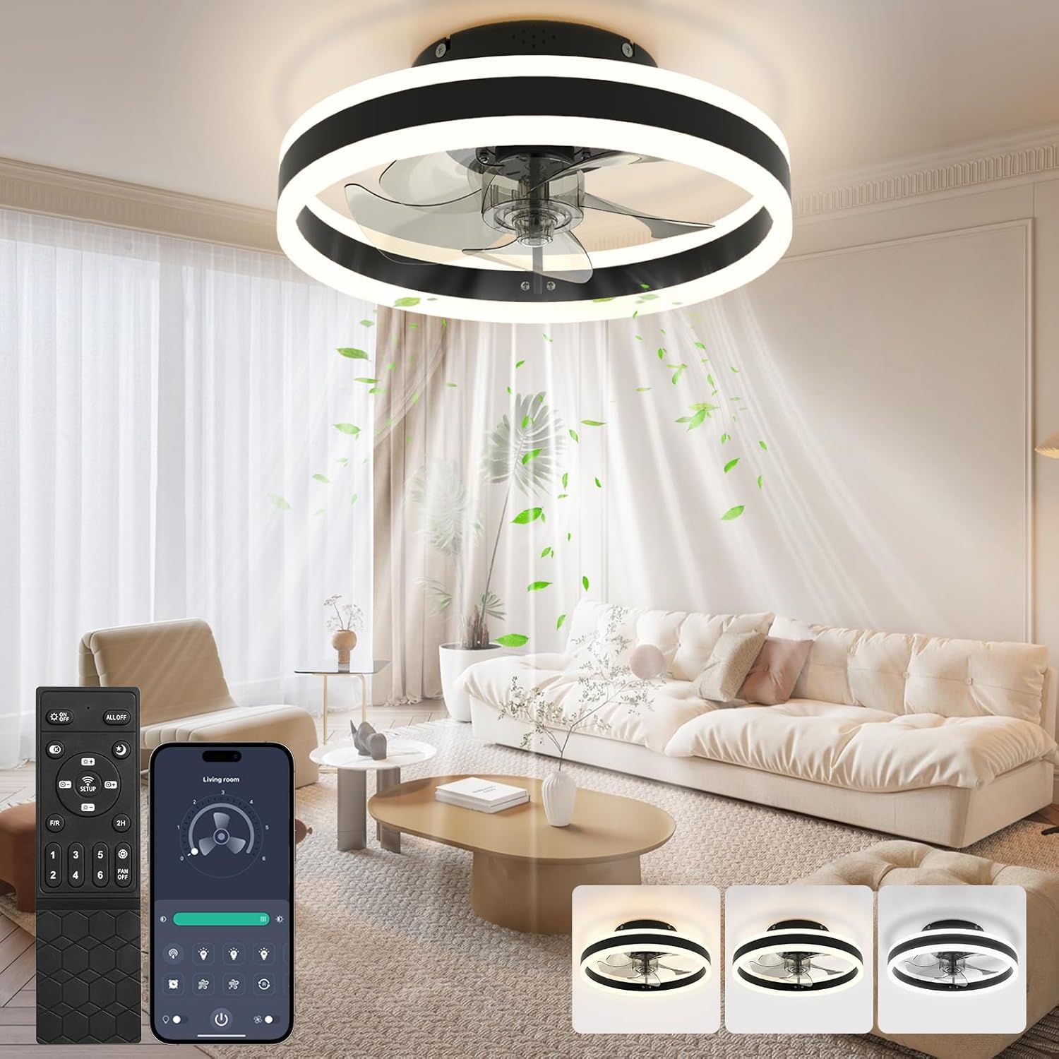 Thumbnail 1 de Nalezuns Ventilator Deckenleuchte mit LED, 3 Farbtemperaturen & 6 Geschwindigkeiten