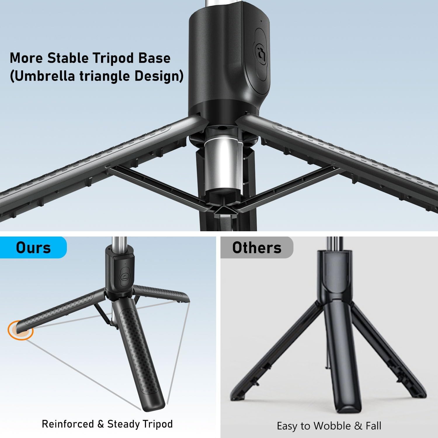 Thumbnail 3 de POWOMAO Selfie Stick Tripod with Fill Light 125cm