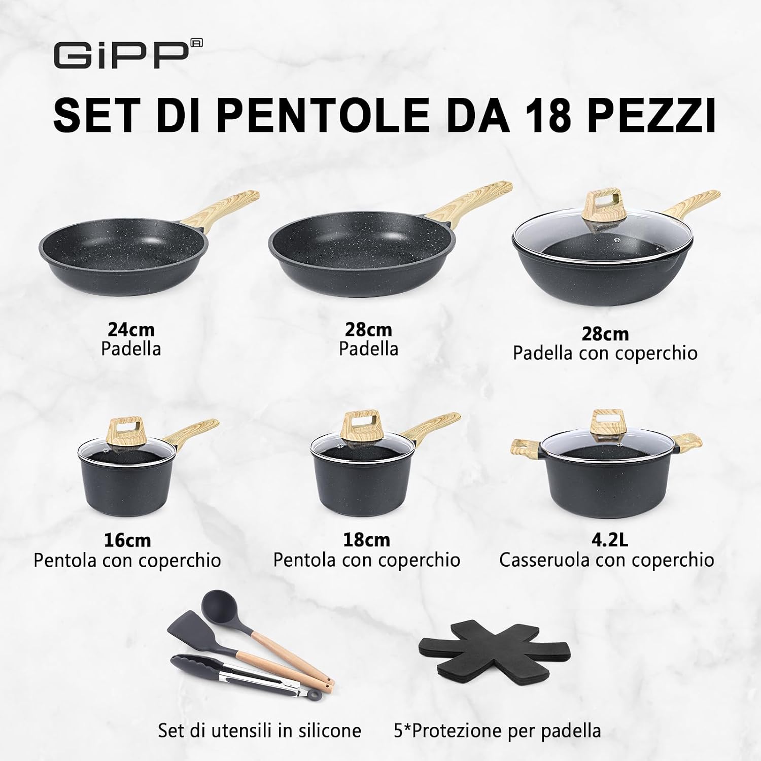 Detalle 2 de GiPP 18PCS Set di Pentole in Ceramica