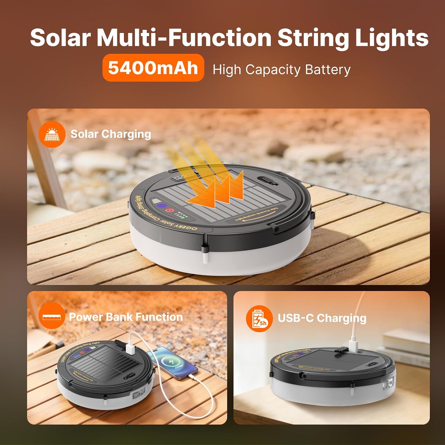 Detalle 2 de OGERY Solar Camping String Lights 49.2 ft
