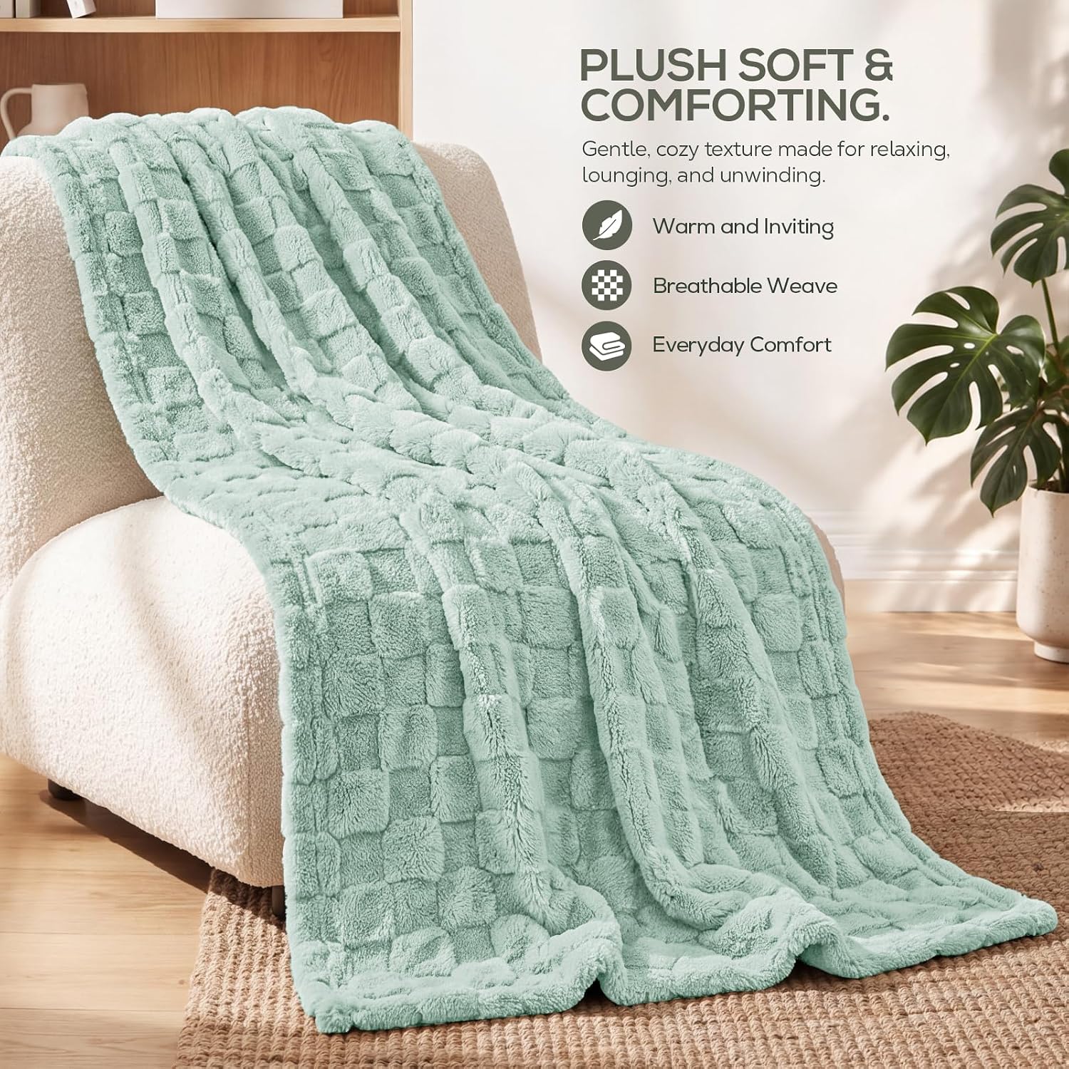 Thumbnail 4 de Utopia Bedding Plush Checkered Fleece Blanket, Sage Green, Queen 90 x 90 in