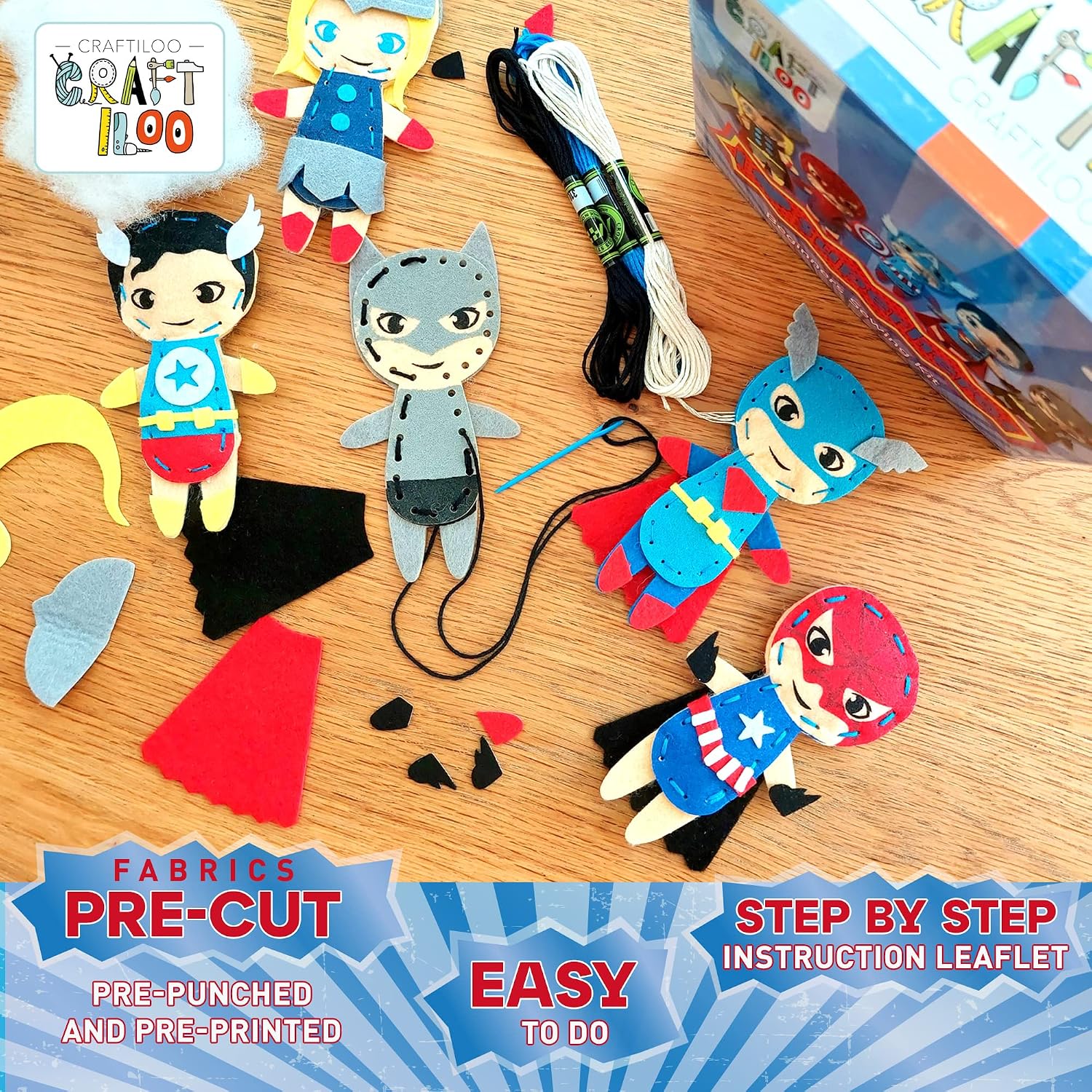 Detalle 2 de Superhero Sewing Kit for Kids, 5 Felt Projects