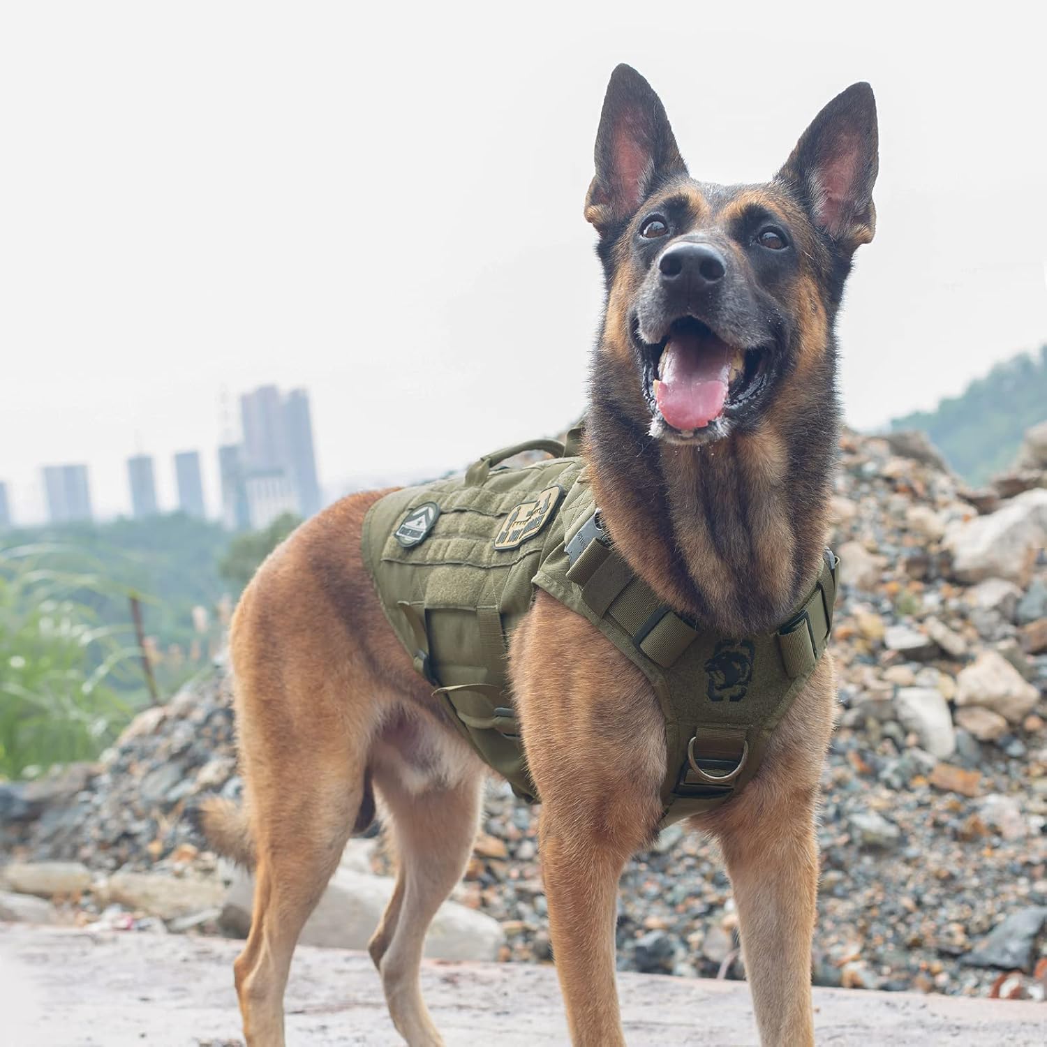 Detalle 2 de OneTigris Harnais pour Chien X DESTROYER – harnais tactical à 3 poignées en nylon 1000D