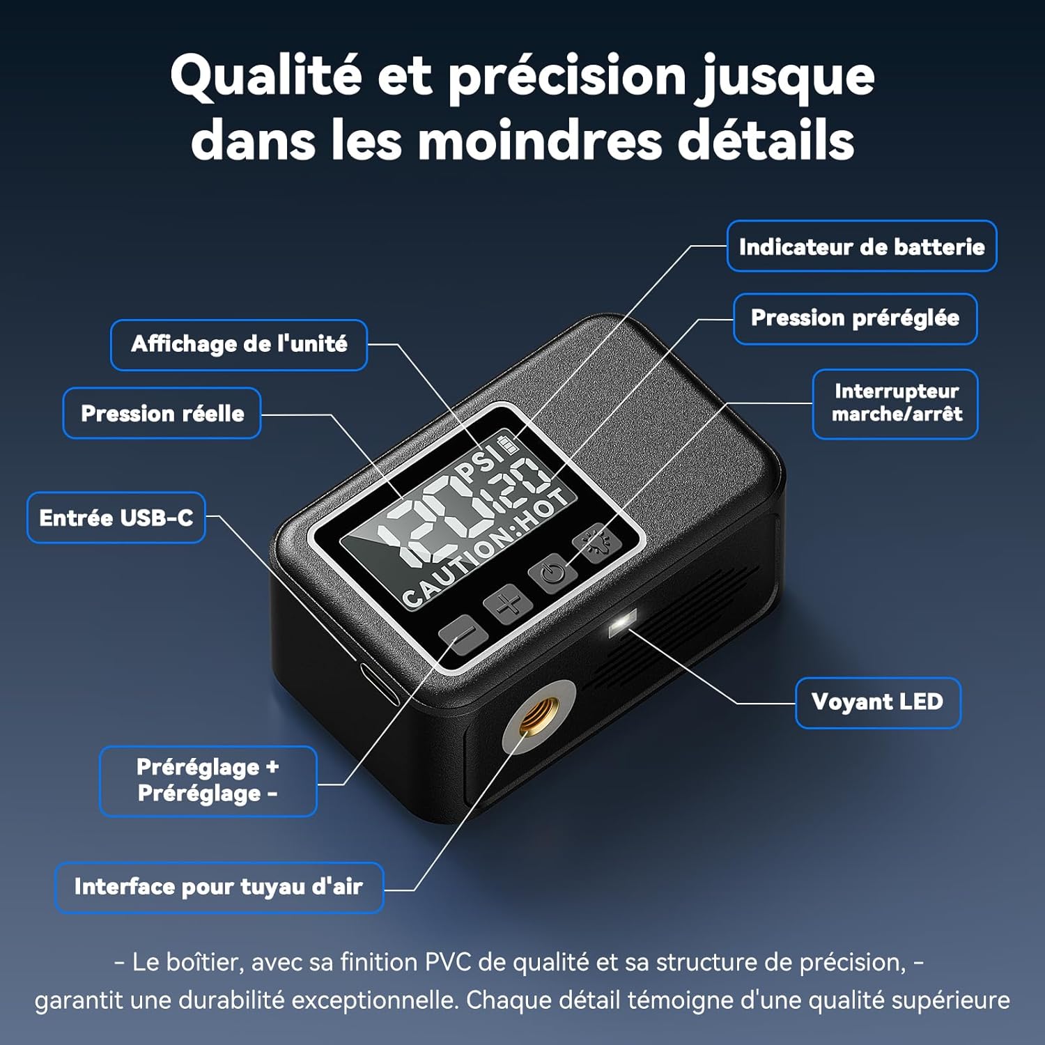 Detalle de Ecliptron Pompe à Vélo Électrique Tiny: pompe compacte avec manomètre et arrêt automatique