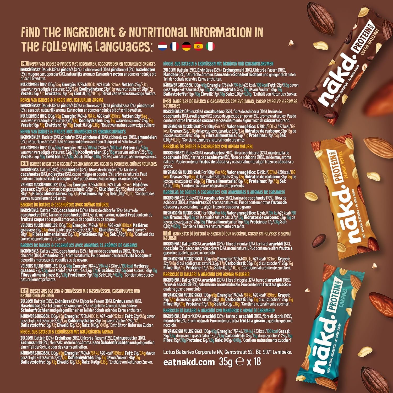 Thumbnail 1 de Nākd. Protein Paquet Assortiment – Barres protéinées véganes, 7 g de protéines végétales, 16 x 45 g
