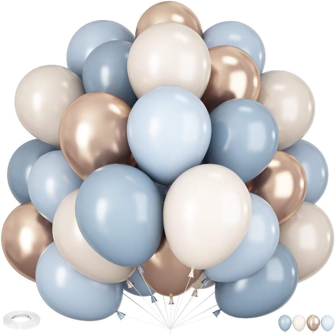 Detalle de HILAVO Dusty Blue & Gold Balloons — 60-Piece 12-Inch Set for Baby Showers, Weddings & More