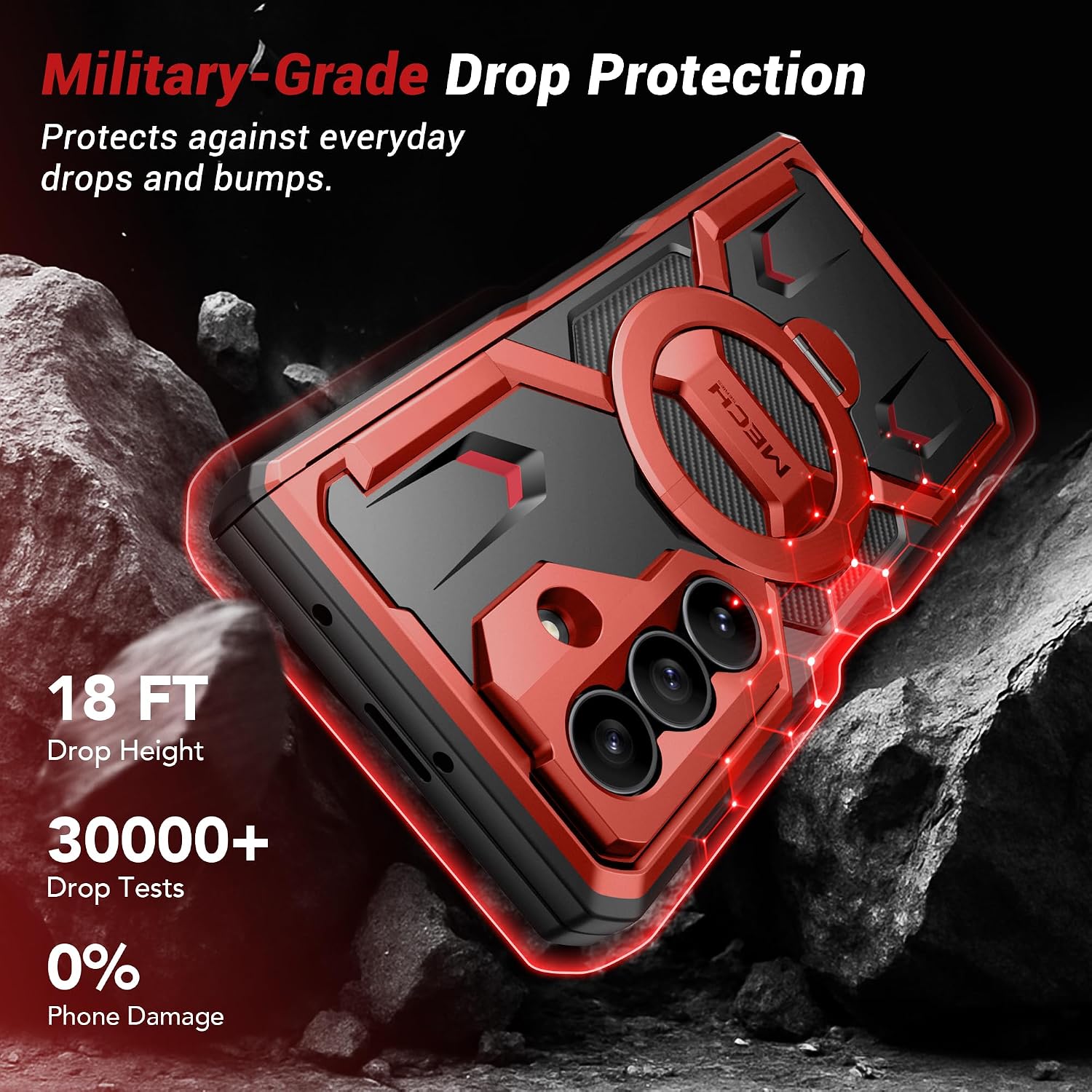 Detalle de Tongate Z Fold 7 Magnetic Case Red、360°回転スタンド・覗き見防止ガラス付きケース