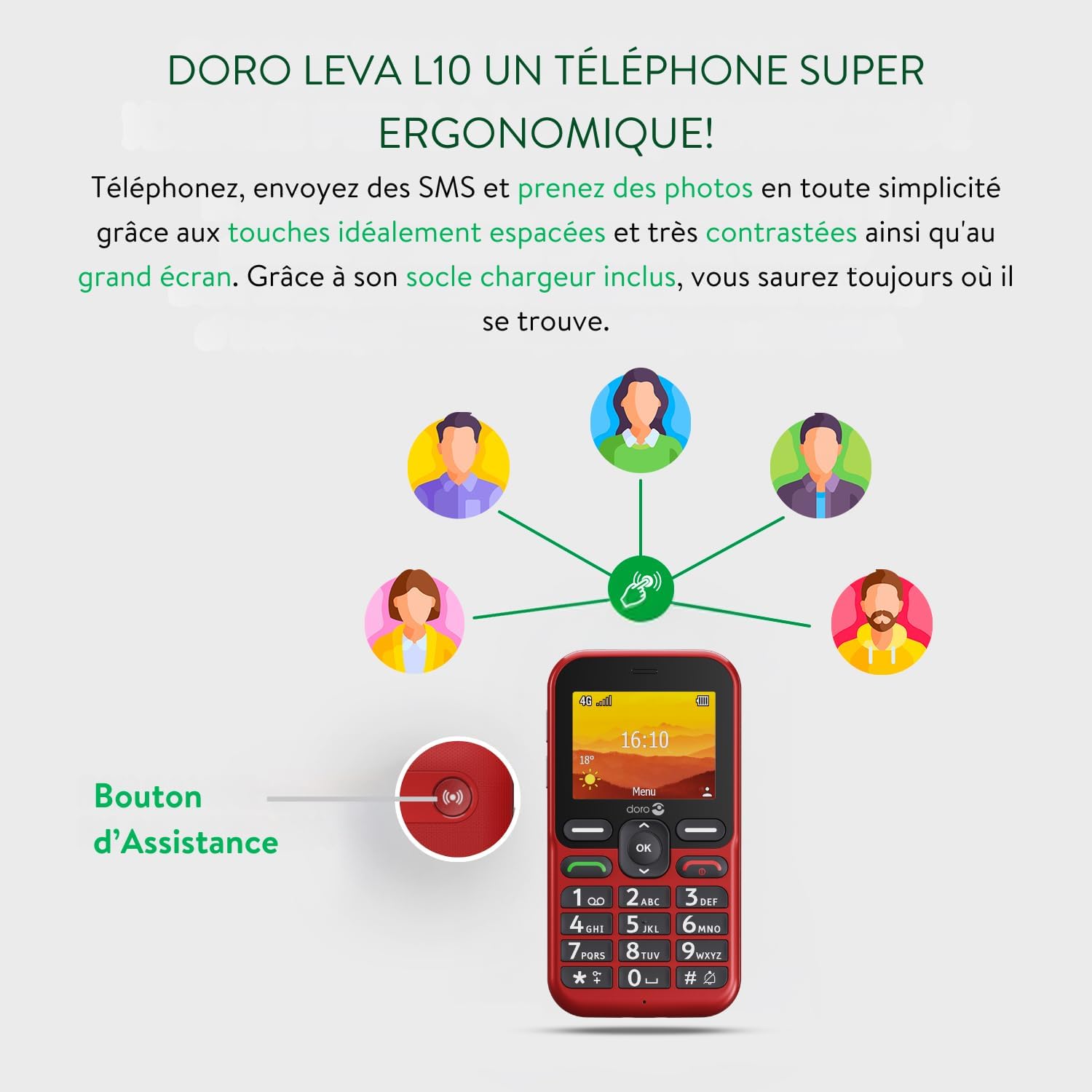 Detalle de Doro Leva L10 – Téléphone portable senior 4G débloqué avec grand écran et assistance GPS
