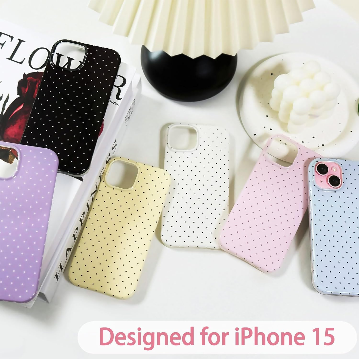 Detalle 1 de Hython for iPhone 15 Case, Blue Slim TPU Cover with Polka Dot Design