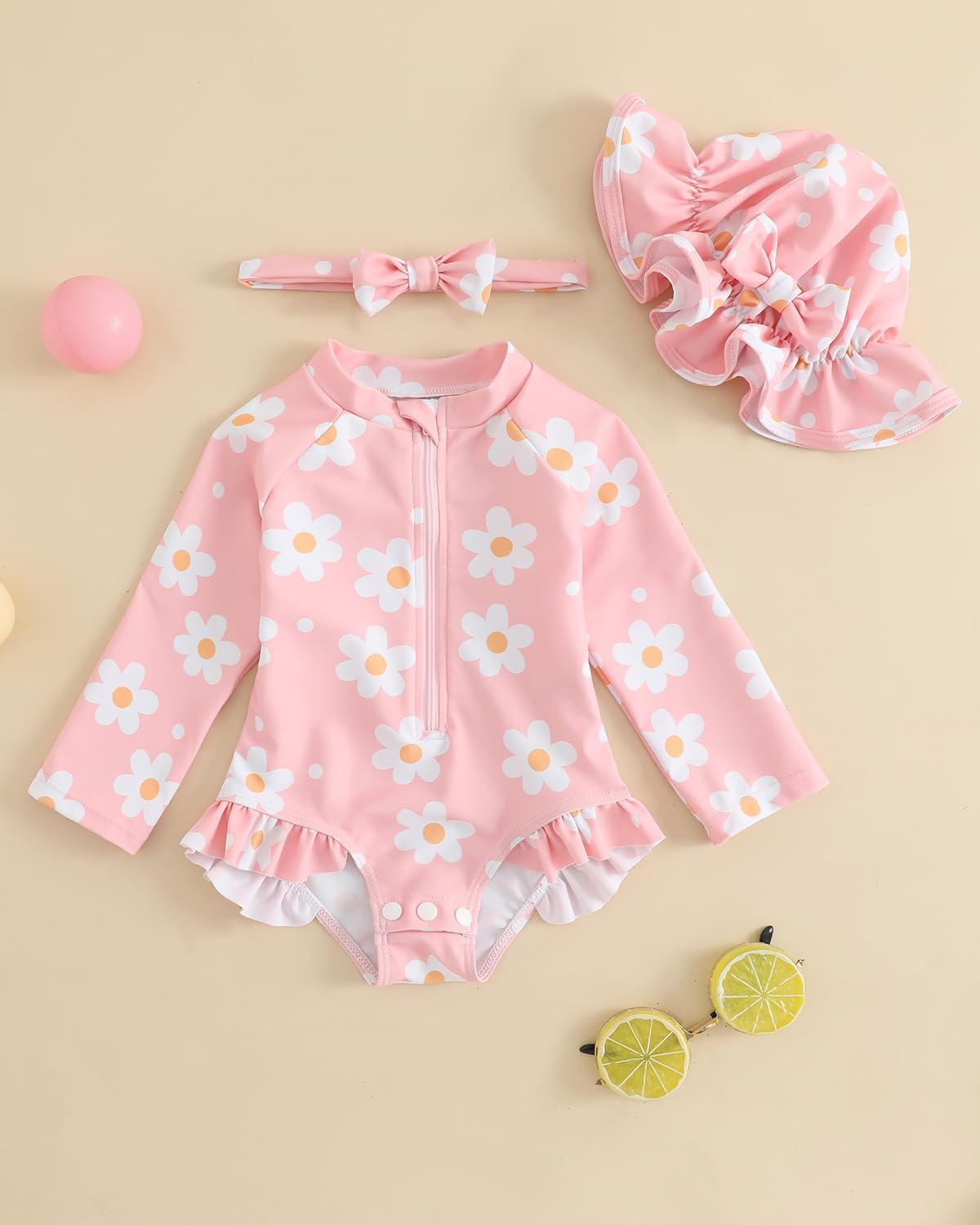 Detalle de UV Badebekleidung Baby Neugeborene Langarm 3-Teiliges Set (Gr. 62–98) mit Hut und Stirnband