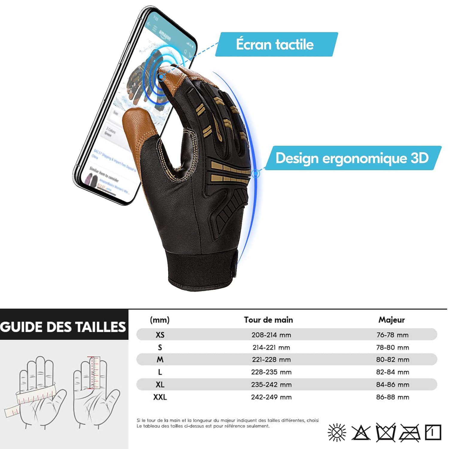 Detalle de Gants de travail thermiques imperméables Vgo… avec doublure Thinsulate, compatibles écran tactile (GA8954FLWP)