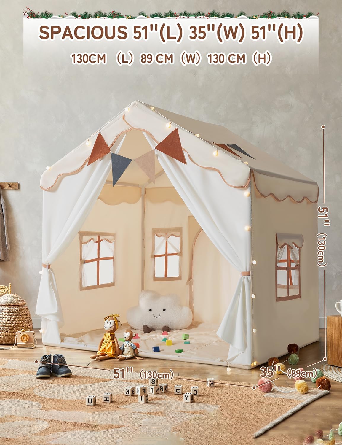 Thumbnail 6 de Besrey Kids Play Tent 2 in 1 with Padded Mat and Lights (Large Indoor/Outdoor Playhouse) — Double-Door Toddler Tent