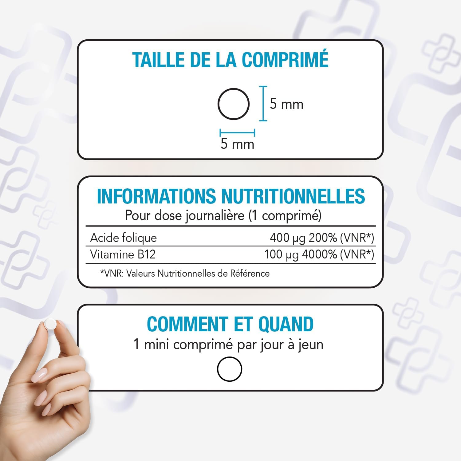 Detalle 2 de +LIFE Acide folique 400 µg avec B12 – 160 comprimés, 1 par jour