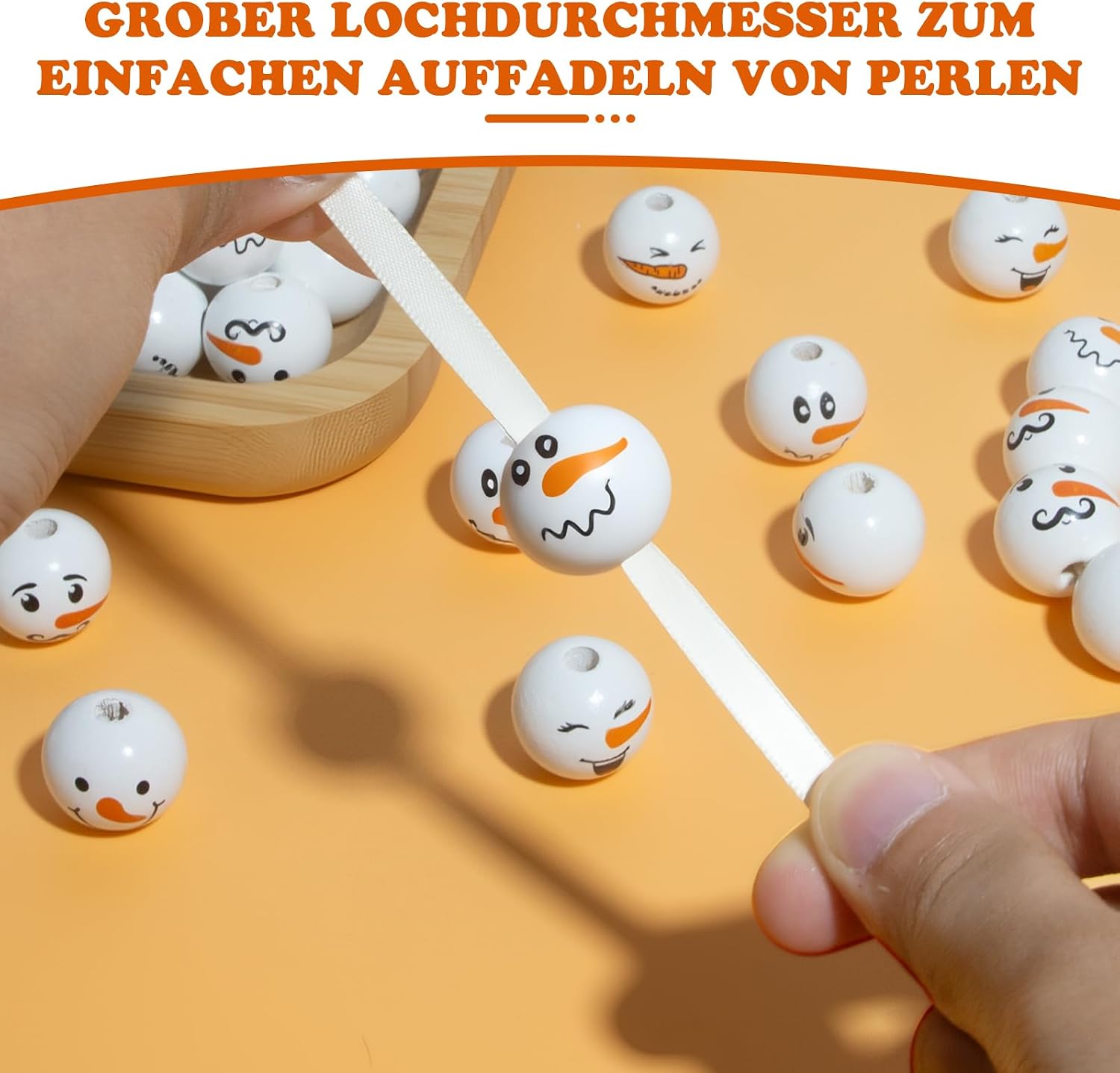 Detalle de 100 Stück Schneemann Holzperlen mit Gesicht 20mm – 5 Designs für DIY Weihnachtsschmuck