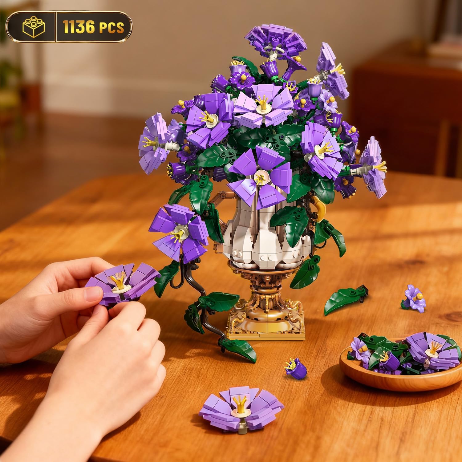 Thumbnail 5 de CUBIMANA Blumen-Bauset mit Vase – 2-in-1 Prunkwinden-Bonsai-Bausteine (1136 Teile)