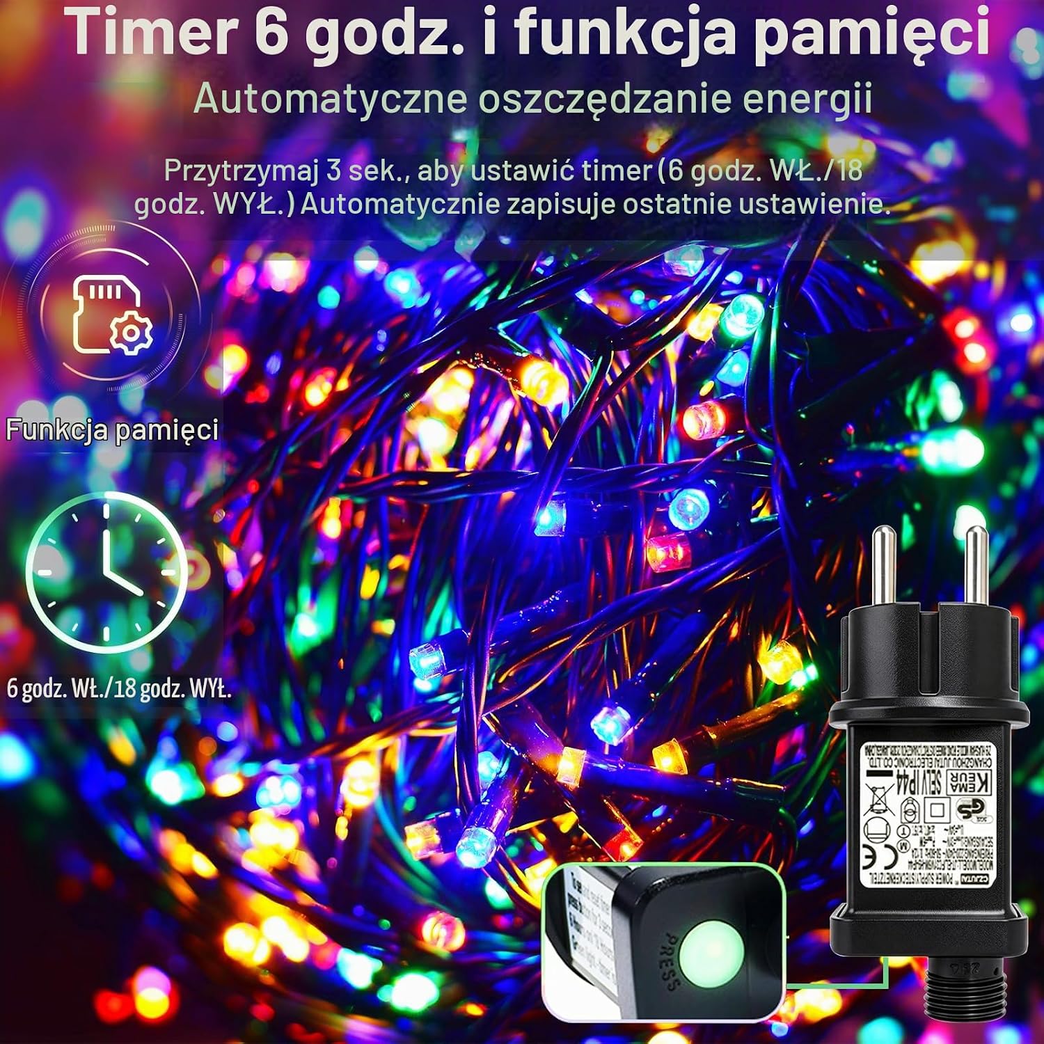 Detalle 2 de Hopelit DC-20R łańcuch LED 20 m, 200 kolorowych diod, 8 trybów, timer