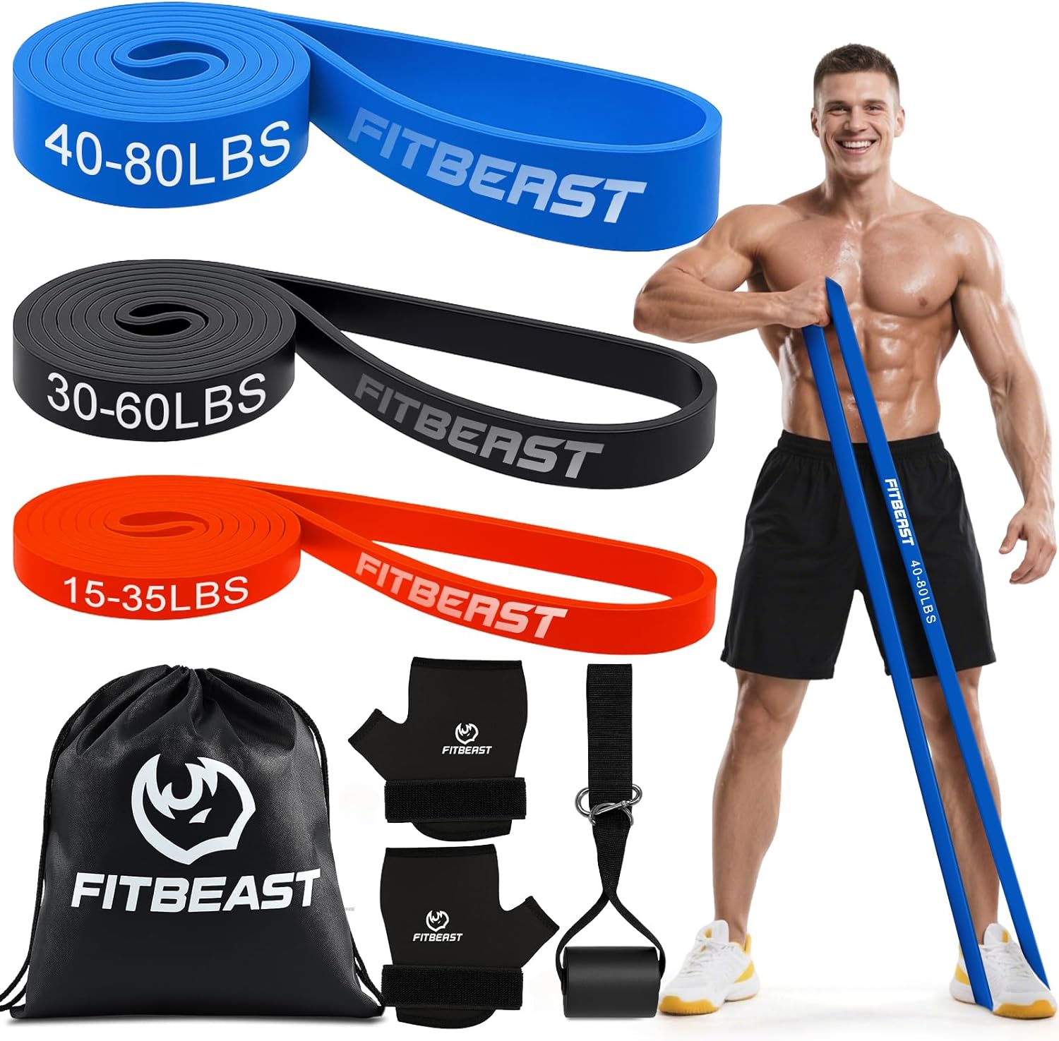 Thumbnail 6 de FitBeast Widerstandsbänderset (5 Bänder) inkl. Handschuhen & Türanker für Krafttraining zu Hause