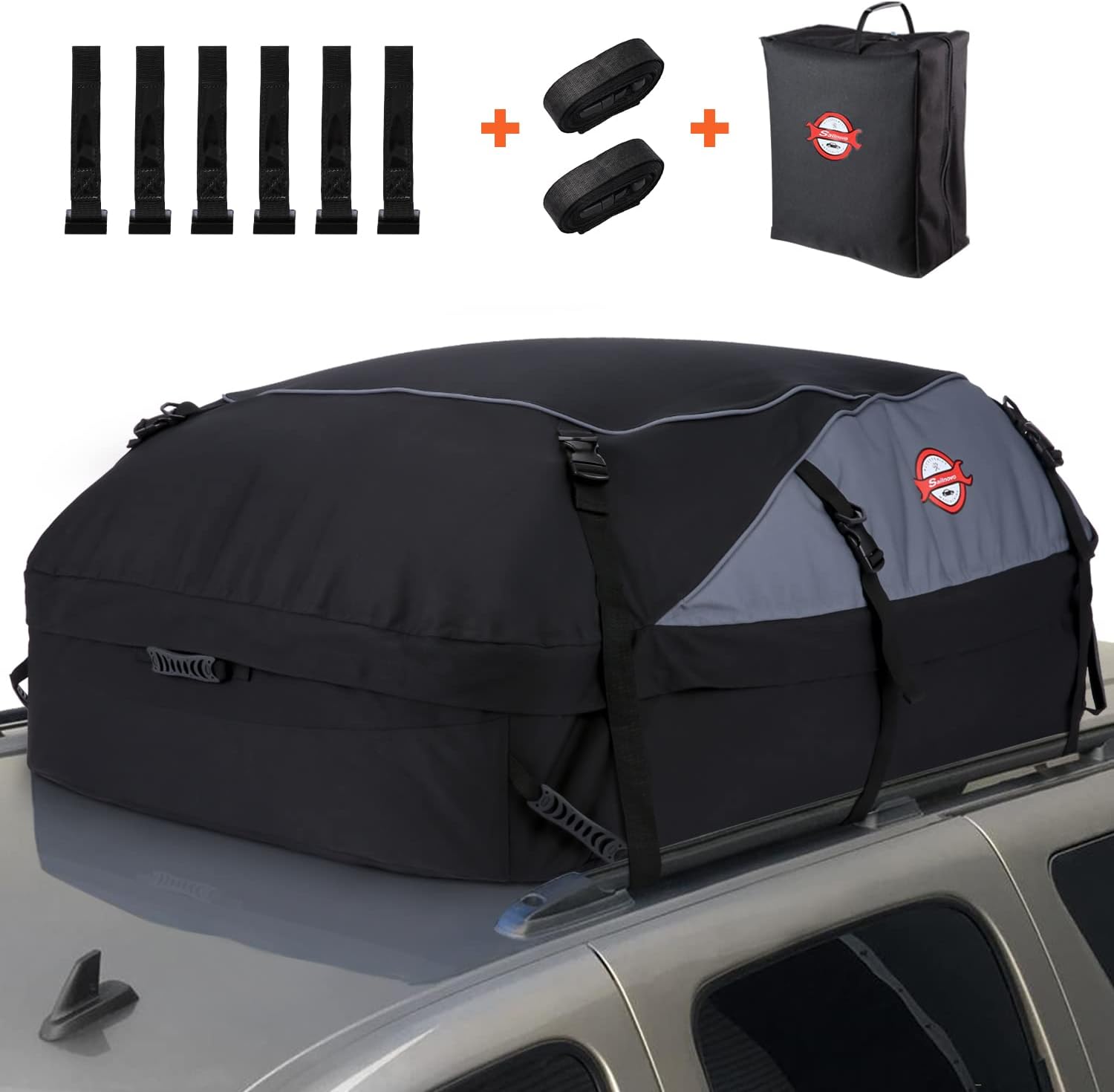 Detalle de Sailnovo Car Roof Bag 20 Cubic Feet Foldable Soft Roof Box with 6 Straps and 6 Door Hooks