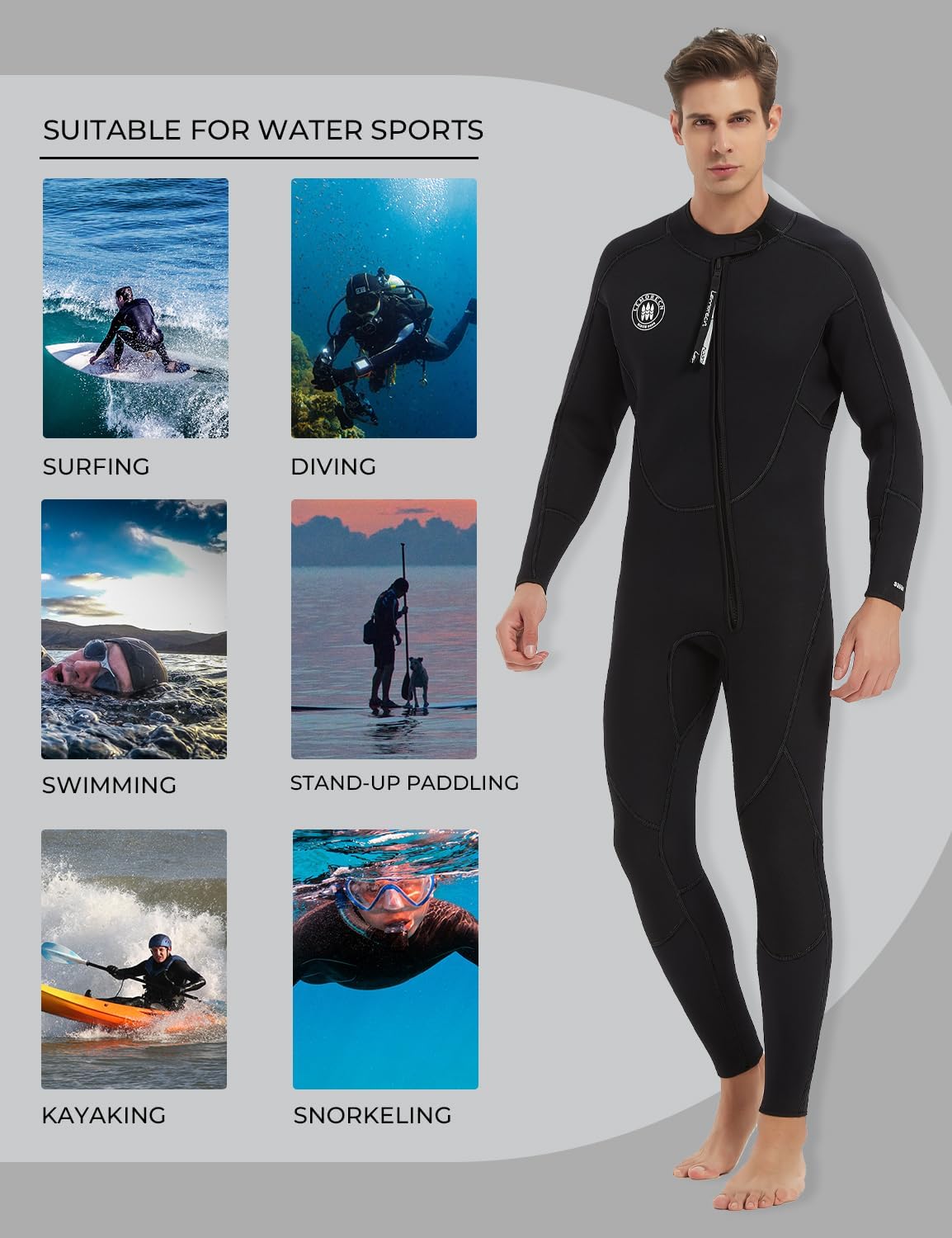 Thumbnail 4 de Lemorecn Men's Wetsuit 3/2mm and 5/4mm Full Wetsuit for Diving, Snorkeling, Surfing