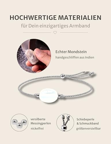 Thumbnail 4 de happymaker Mondstein Armband Damen – handgefertigtes Glücksarmband mit Mondstein, Silberperlen und Geschenkverpackung