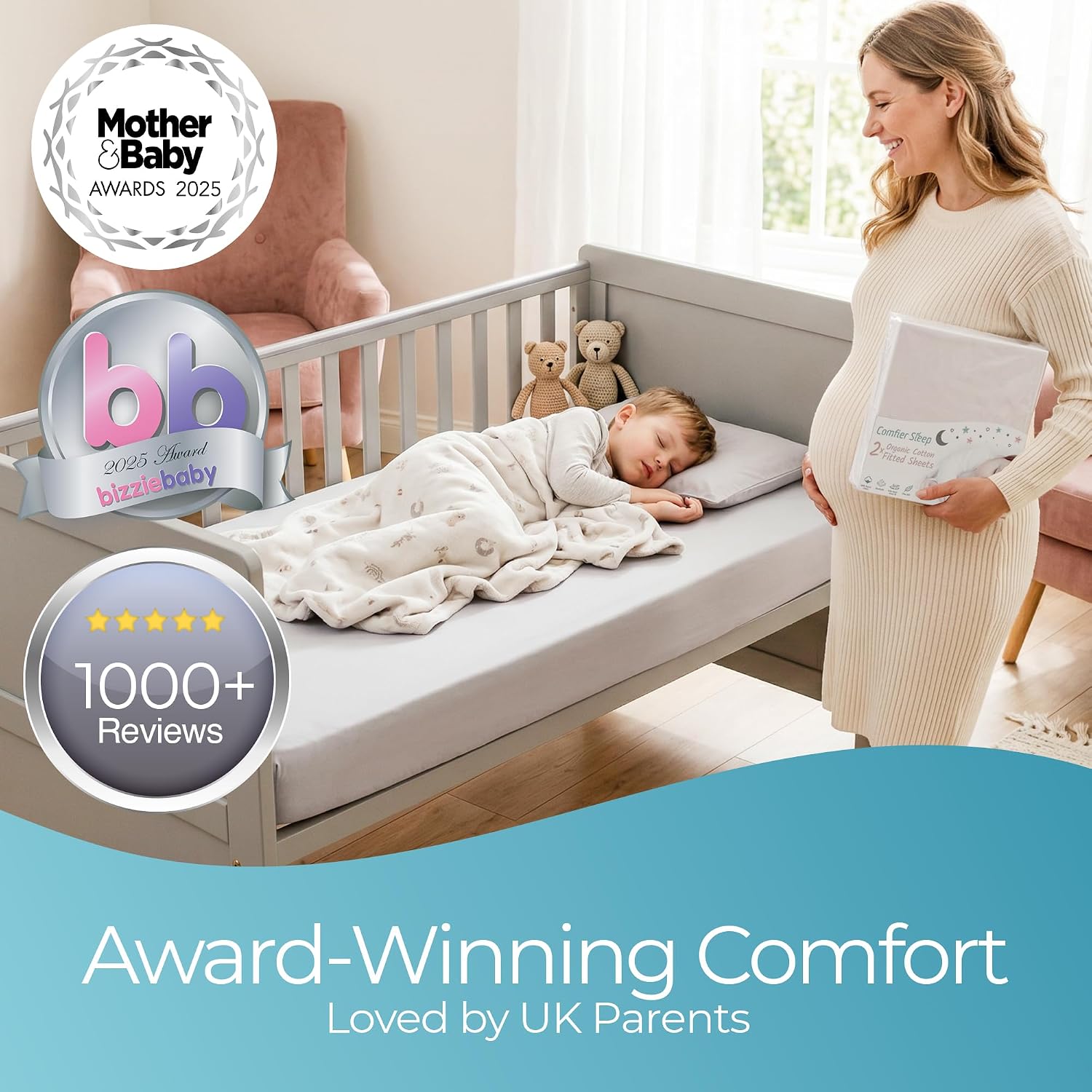 Thumbnail 3 de Grey Cot Sheets 120x60cm Fitted – 2 Pack, 100% Organic Cotton