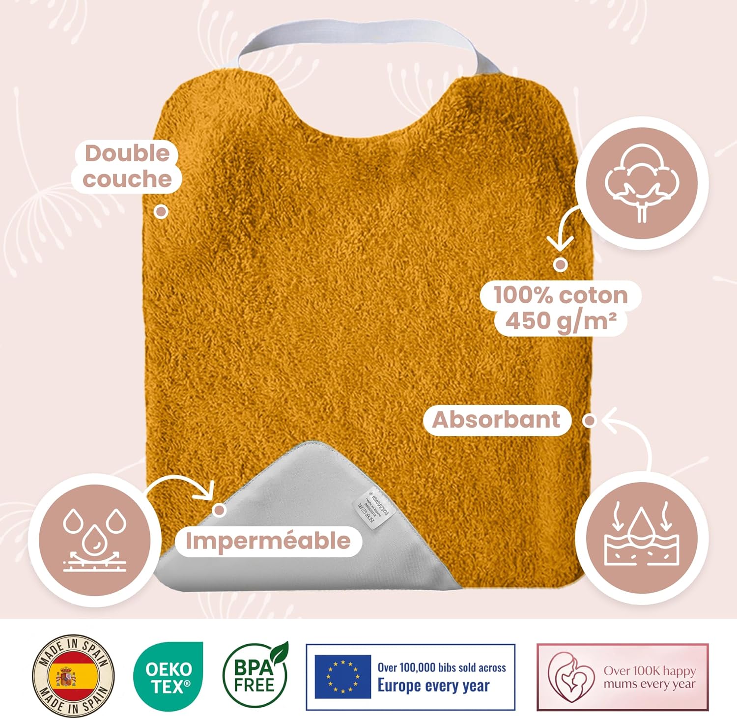 Thumbnail 2 de MIMUSELINA lot de 5 bavoirs bébé imperméables réutilisables en coton premium (éponge) avec élastique au cou