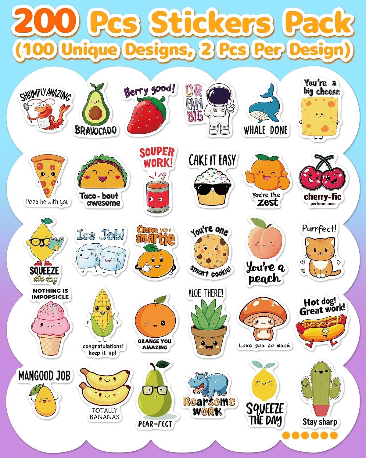 Detalle de pcnearty cute stickers Kids’ Vinyl Stickers, 200-Piece Waterproof Pack