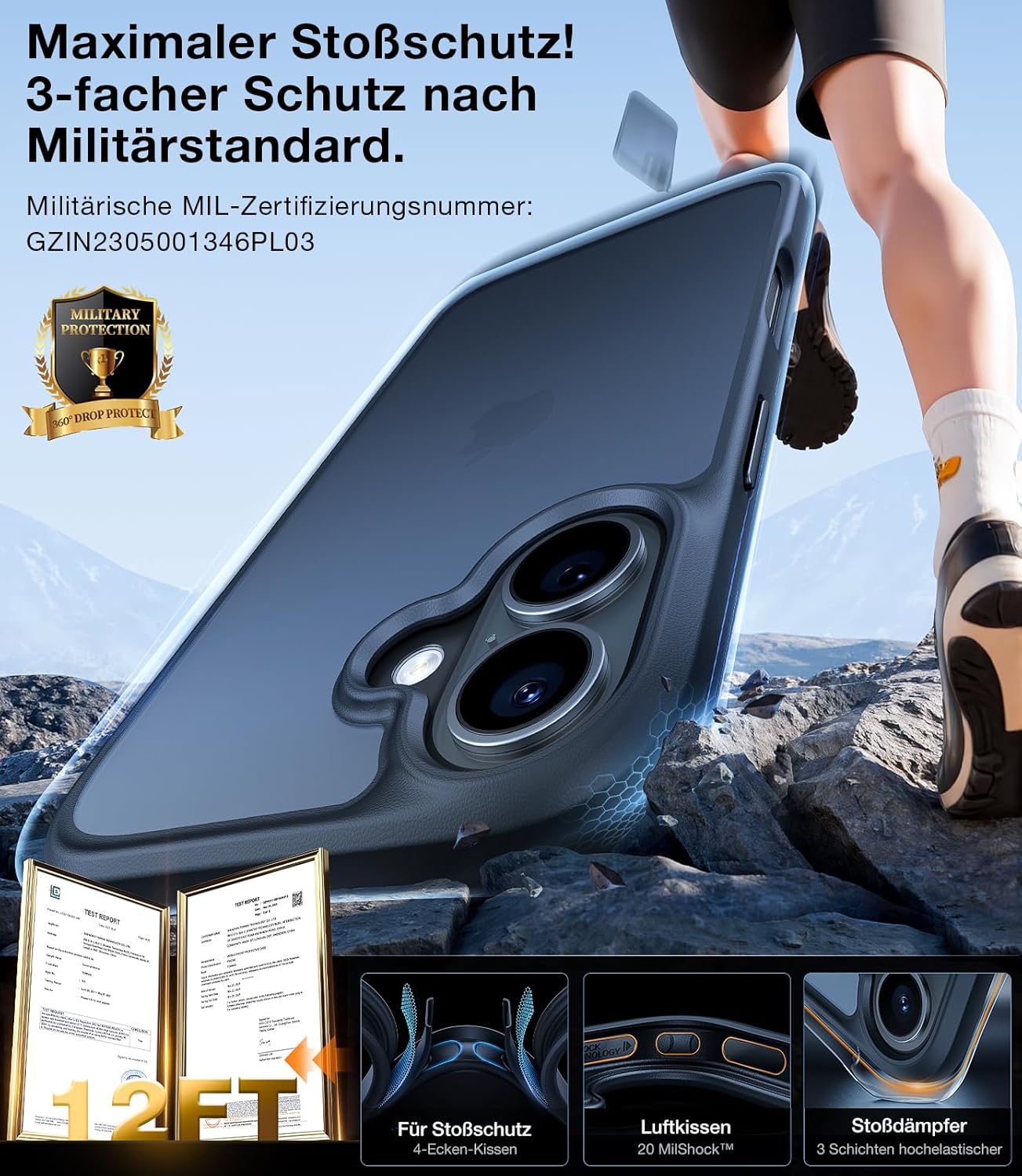 Thumbnail 1 de TORRAS Guardian für iPhone 16 Hülle – Militärschutz mit 360° Airbags, Samtweiche Haptik