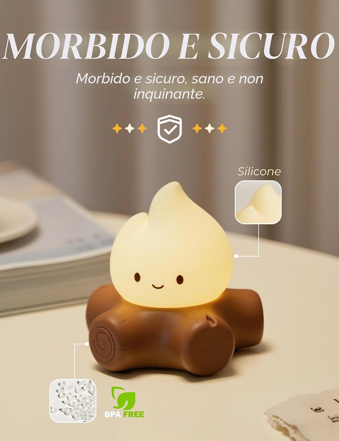 Thumbnail 4 de IHALO Luce Notturna per Bambini Camerette: lampada ricaricabile USB con dimmer, effetto fiamma tremolante e design morbido in silicone