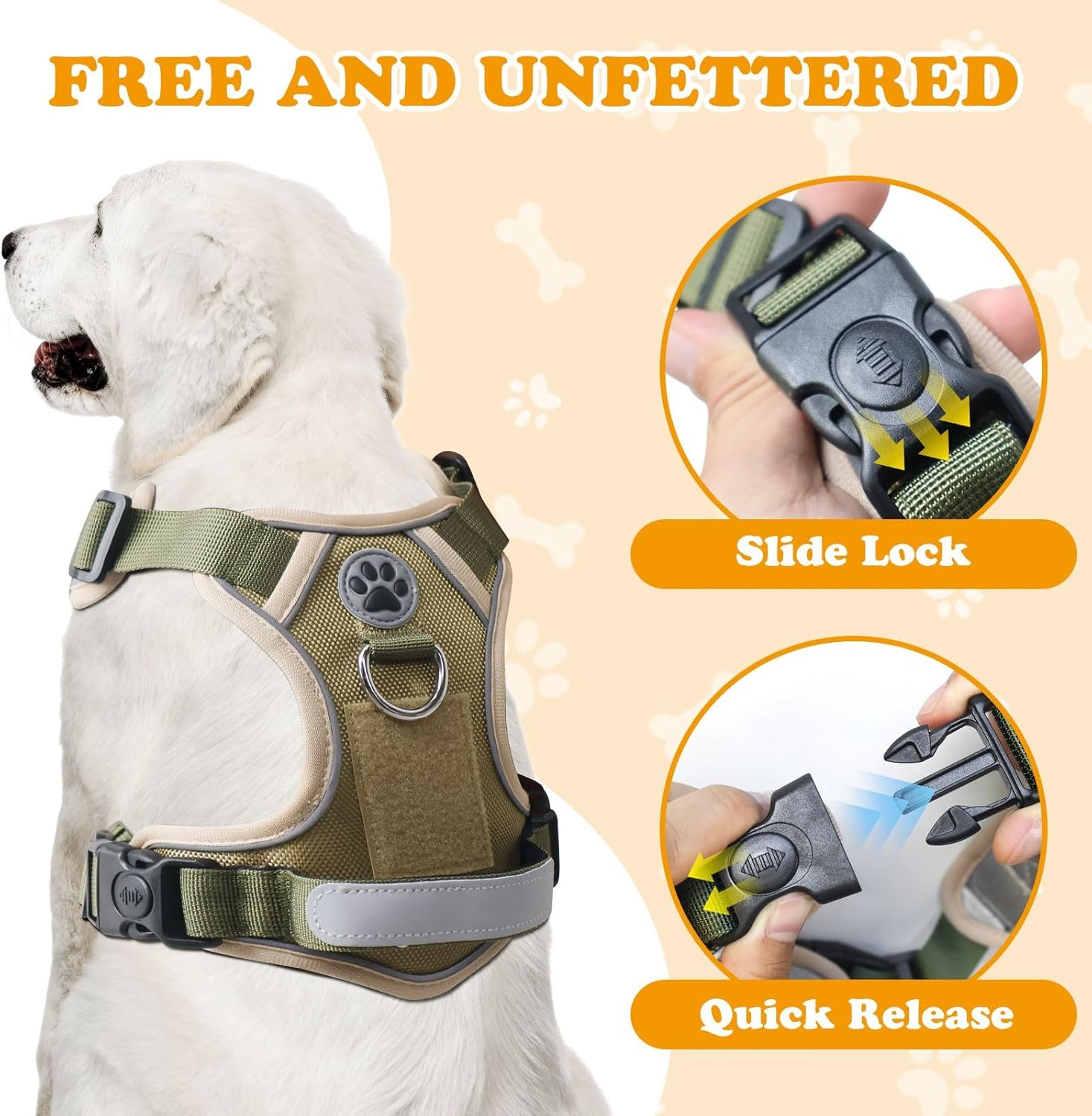 Detalle de No Pull Dog Harness UK – Adjustable Soft Padded Vest with 2 Safety Locks (Green, S)