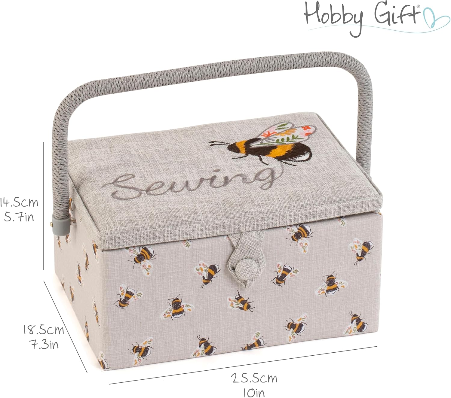 Detalle 1 de Hobby Gift średnie drewniane pudełko do szycia z haftowaną pszczołą i tacką
