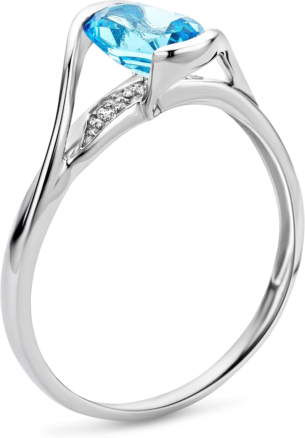 Detalle 2 de MIORE – Anello Solitario in Oro Bianco 9K con Topazio Azzurro Naturale e Diamanti