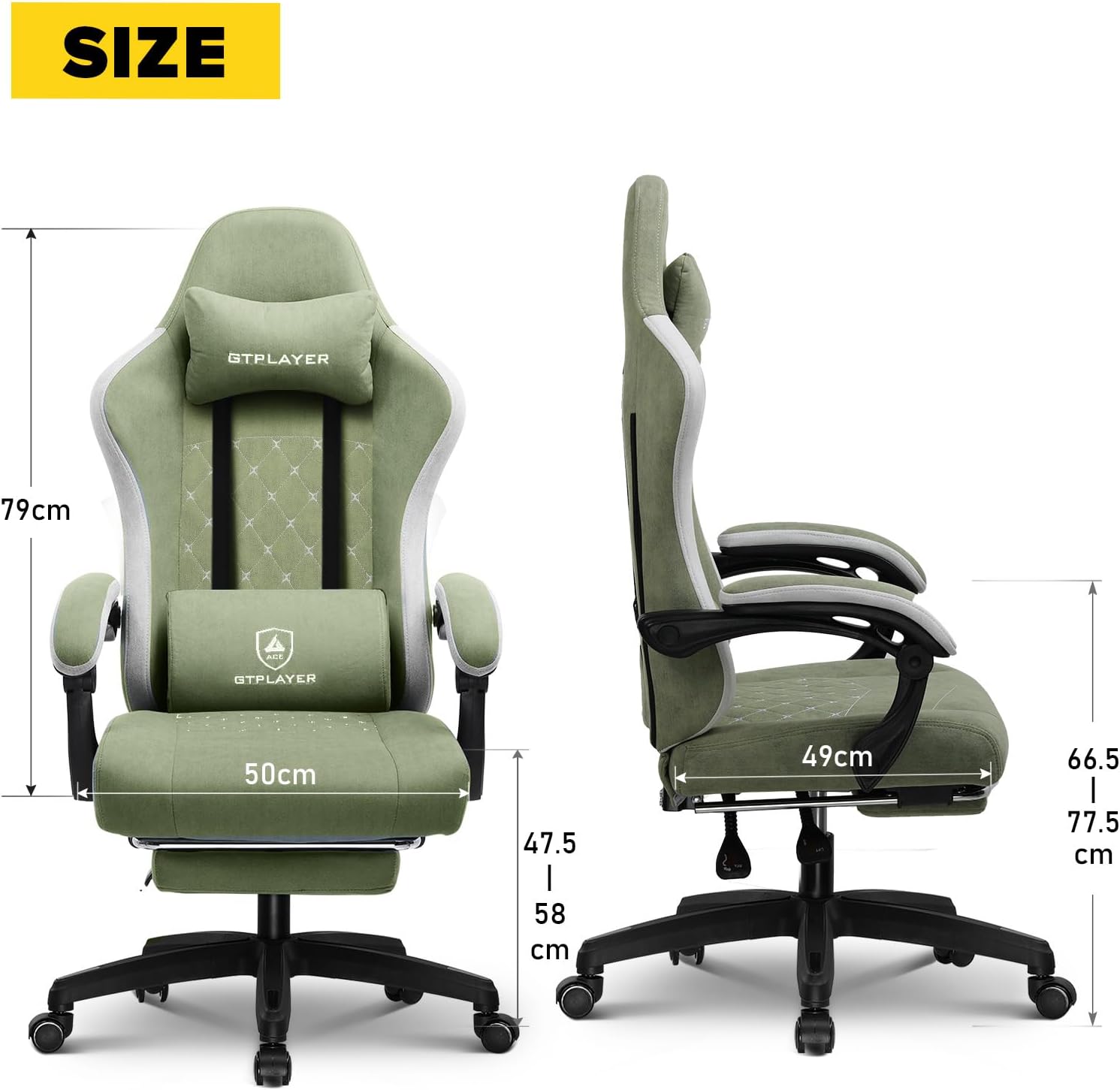 Detalle 2 de GTPLAYER LR008 Ergonomic Gaming Chair with Footrest, Reclining, Green